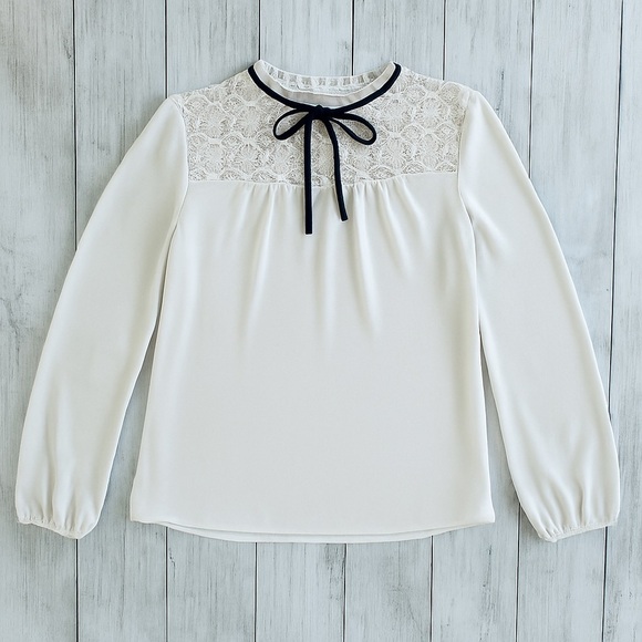 Express Tops - Express | Cream Lace Yoke Long Sleeve Blouse M NWT